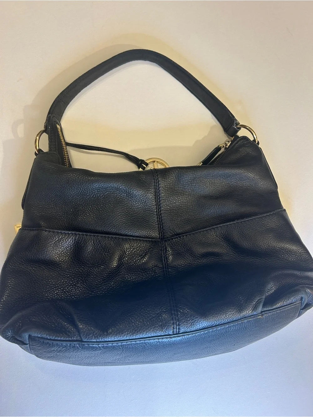 Michael Kors Black Pebbled Leather Hobo Shoulder Bag Gold Hardware Large Purse